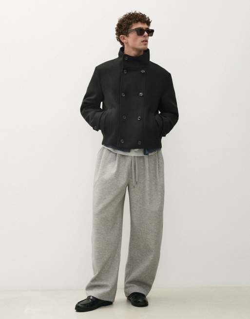 Bershka Jacke in Filzoptik mit Stehkragen in Schwarz, 6 von 7