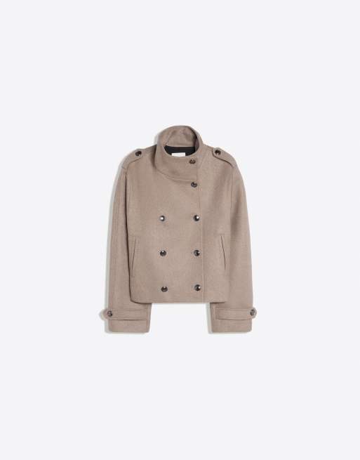 Bershka Jacke in Filzoptik mit zweireihigem Verschluss in Beige, 6 von 6