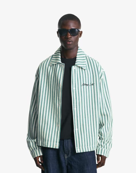 Bershka – Jacke in Grün gestreift mit Stickerei - view 1