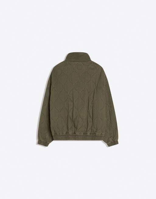 Bershka – Jacke in Khaki mit Zopfmuster und Stickerei, 7 von 7