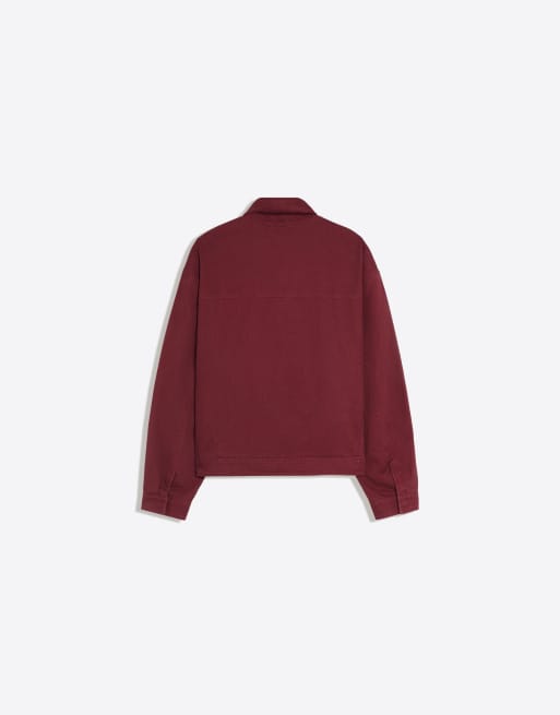 Bershka Jacke in Lederoptik mit Kragenverschluss in Rot, 6 von 6
