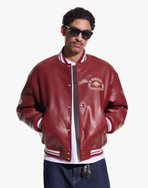 Bershka – Jacke in roter Lederoptik mit Print - view 1