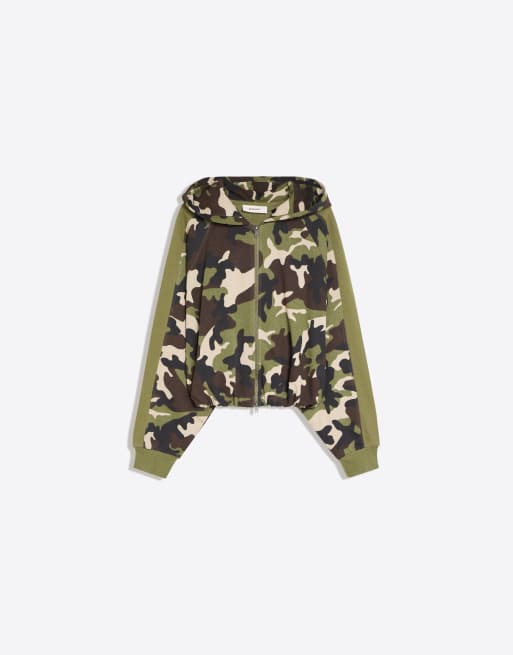 Bershka Jacke mit Kapuze und Print in Khaki, 6 von 6