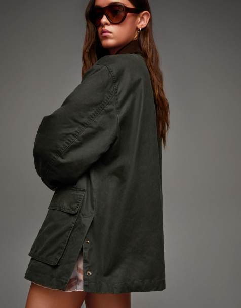 Bershka Jacket with contrast collar in khaki - view 1
