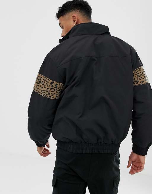 Bershka with leopard print fleece panels in black | ASOS