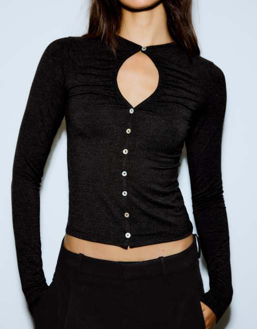 Bershka Jacket with neckline split in grey, 4 of 5
