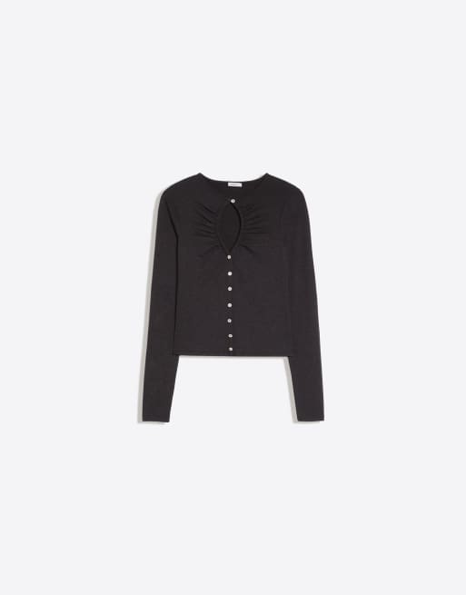 Bershka Jacket with neckline split in grey, 5 of 5