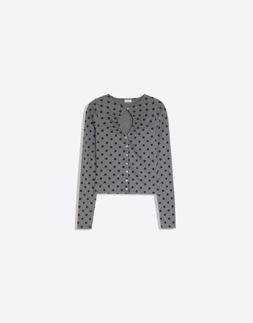 Bershka Jacket with neckline split in grey, 5 of 5