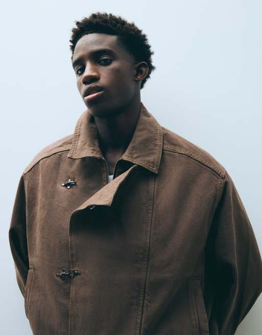 Bershka Jacket with toggle fastenings in brown, 3 of 6