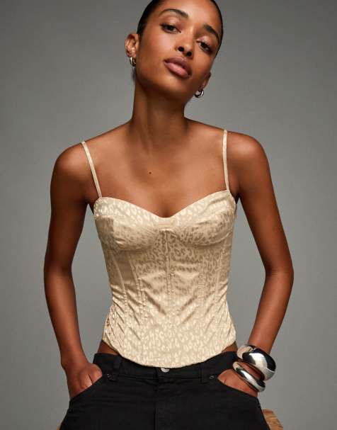 Bershka Jacquard corset top in pink - view 1
