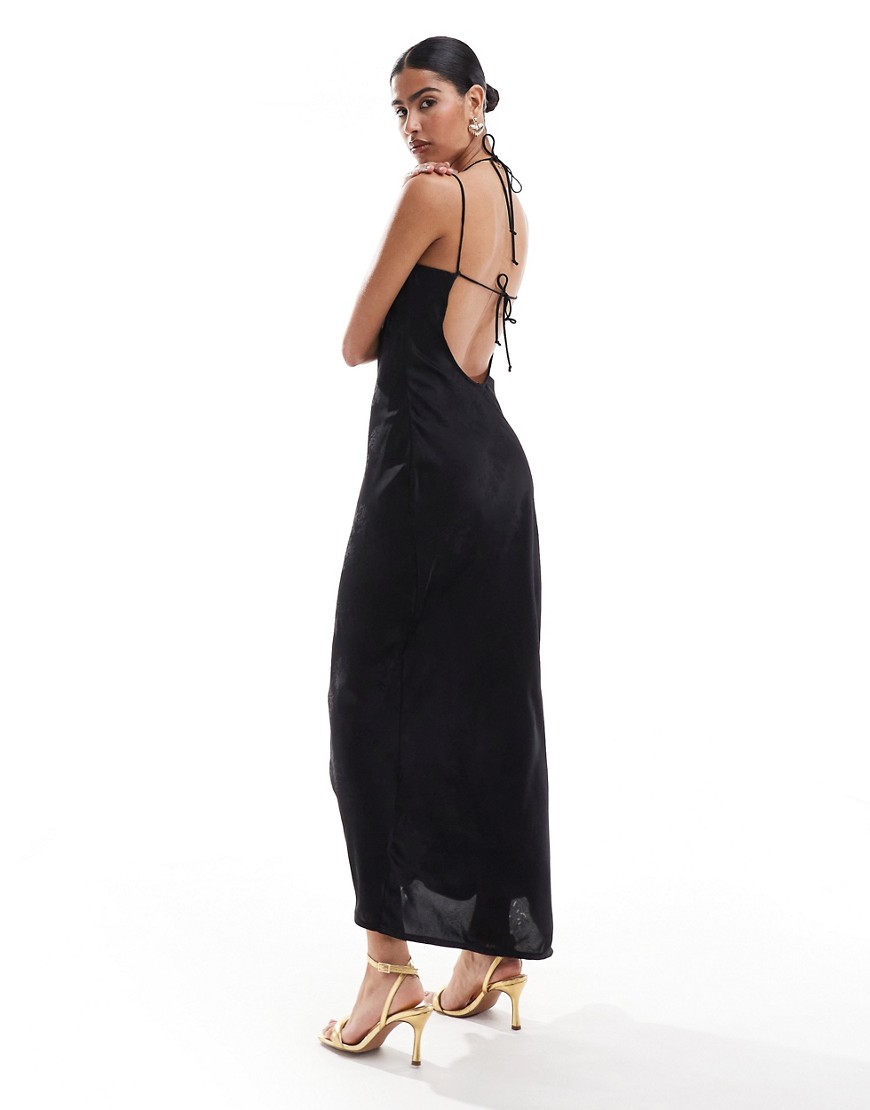 Bershka Jacquard Cowl Neck Maxi Dress In Black