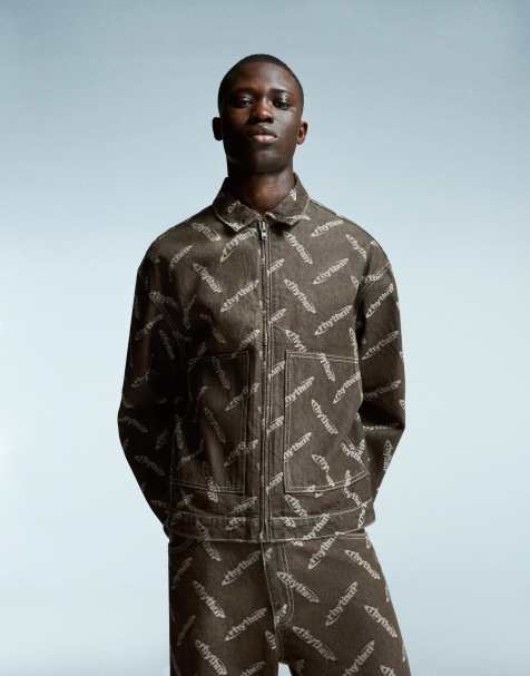 Bershka Jacquard denim jacket in brown - view 1
