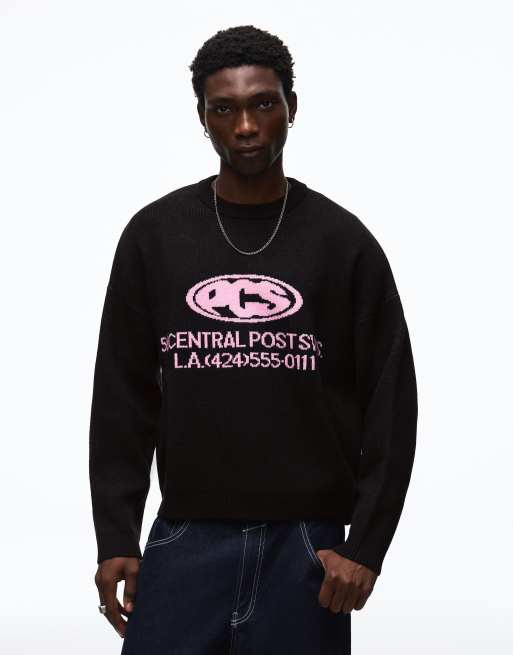 Bershka Jacquard knit jumper in black, 2 of 4