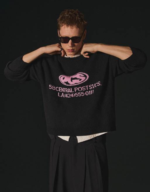 Bershka Jacquard knit jumper in black, 4 of 4