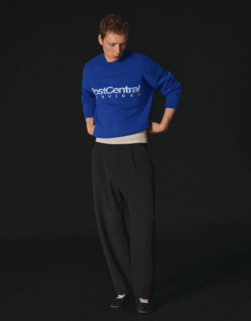 Bershka Jacquard knit jumper in blue, 3 of 4