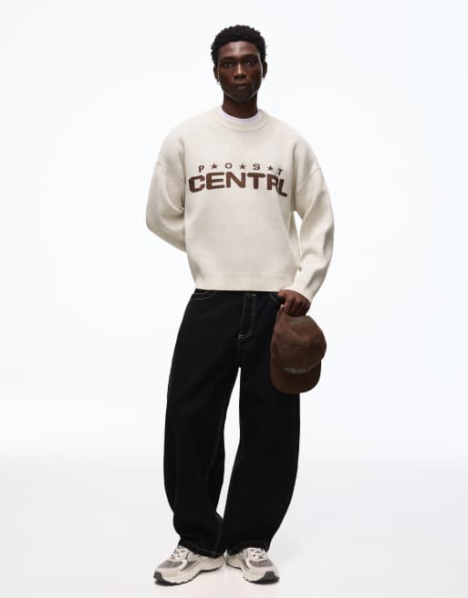 Bershka Jacquard knit jumper in sand, 3 of 4