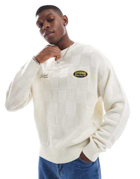 Bershka jacquard knitted jumper in ecru  - view 1