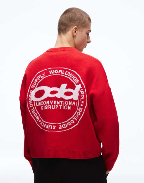 Bershka Jacquard print jumper in red - view 1