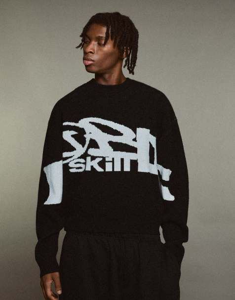 Bershka Jacquard-Pullover mit Grafik in Schwarz - view 1