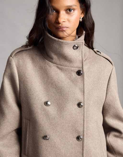 Bershka jakke med filtlook, dobbeltradet, i beige, 5 af 6