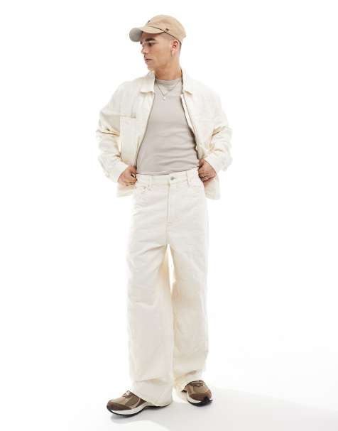 Bershka jaquard denim wide leg jean co-ord in ecru - view 1