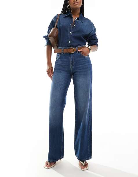Bershka - Jaren 90 jeans met hoge taille en wijde pijpen in donkere wassing - view 1