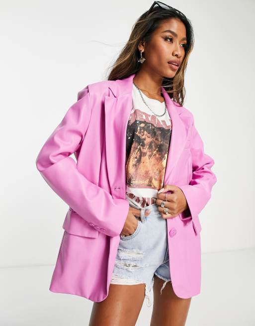 Bershka – Jaskraworóżowa marynarka z imitacji skóry