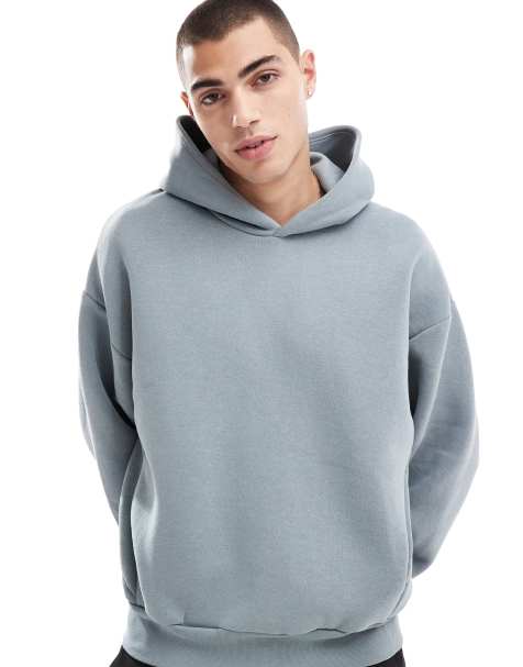 Bershka – Jasnoniebieska bluza z kapturem o pudełkowym kroju - view 1