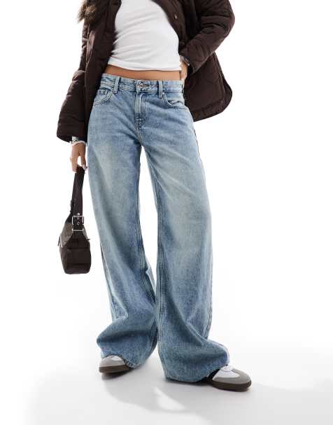 Bershka – Jasnoniebieskie sprane jeansy typu skater z szerokimi nogawkami - view 1