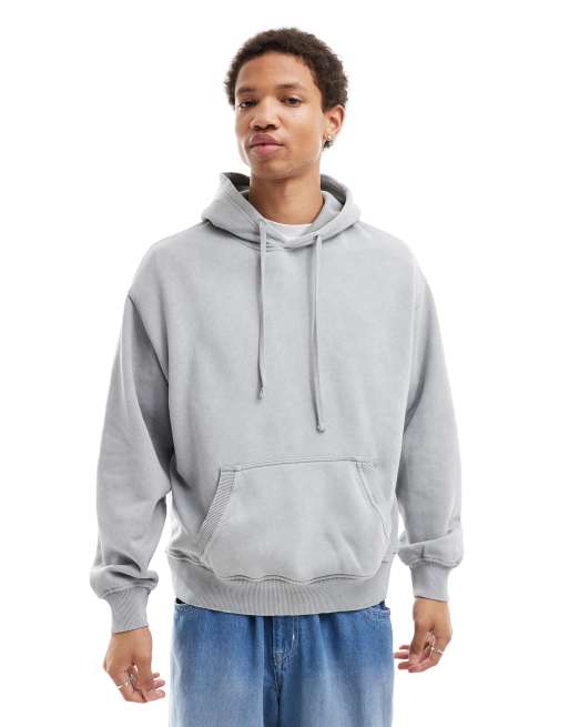 Bershka – Jasnoszara pudełkowa bluza z kapturem i efektem sprania