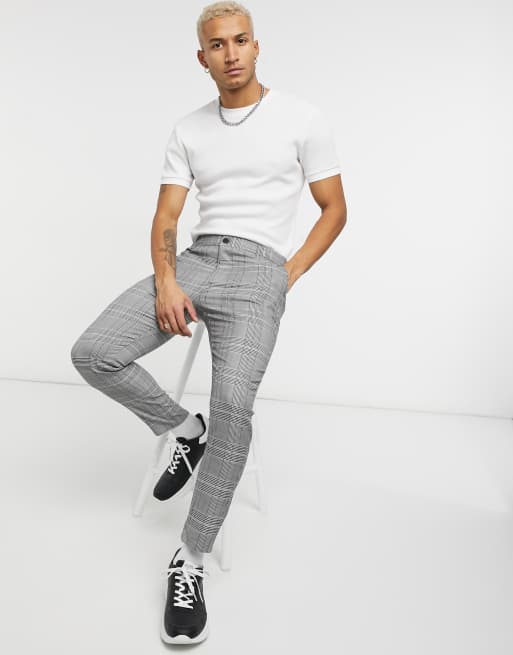Bershka – Jasnoszare spodnie o bardzo obcisłym kroju w kratę