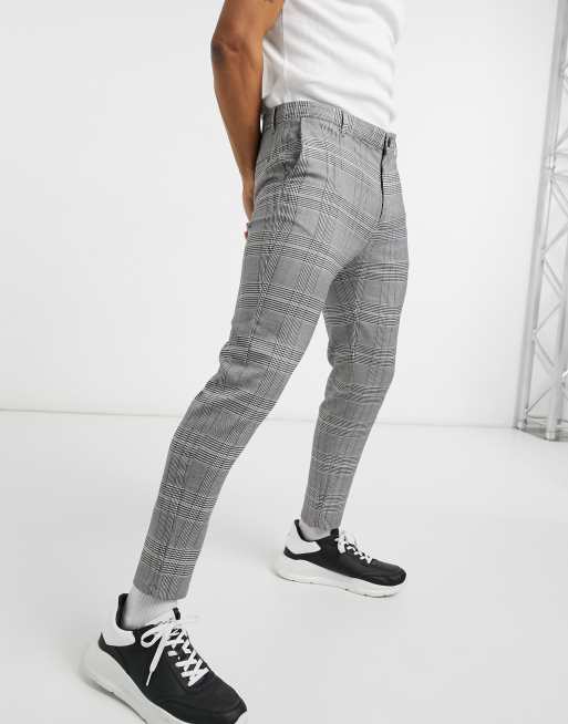 Bershka – Jasnoszare spodnie o bardzo obcisłym kroju w kratę, 4 z 4