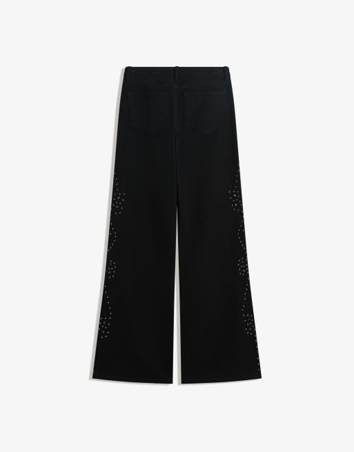 Bershka Jean ample à taille basse et clous Noir ASOS