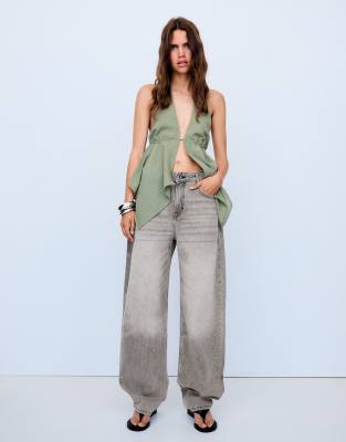 Jean ample à taille haute - Gris clair 44