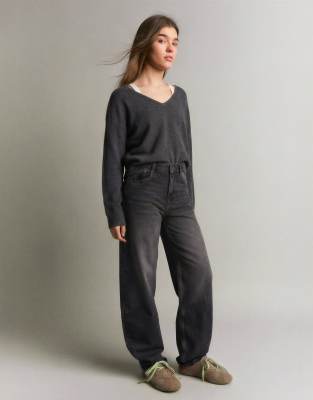 Bershka - Jean ample à taille haute - Noir