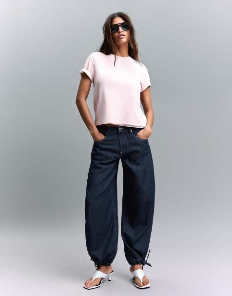 Bershka - Jean ample coupe ballon à taille basse - Bleu denim - view 1