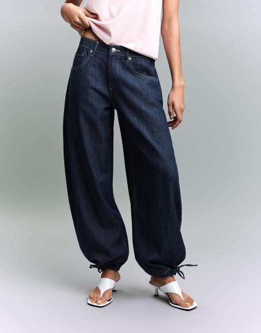 Bershka - Jean ample coupe ballon à taille basse - Bleu denim, 3 de 4