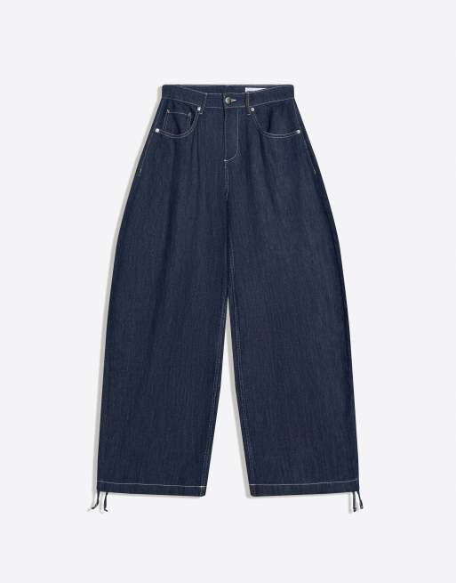 Bershka - Jean ample coupe ballon à taille basse - Bleu denim, 4 de 4
