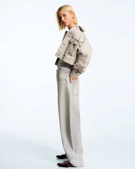 Bershka - Jean ample - Gris clair - view 1