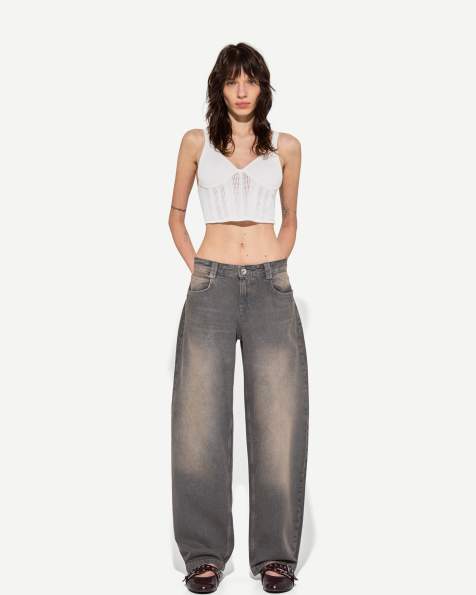 Bershka - Jean ample - Gris - view 1