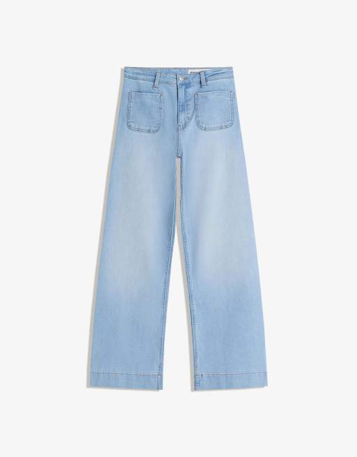Bershka - Jean ample sans coutures à poches - Bleu clair, 2 de 4