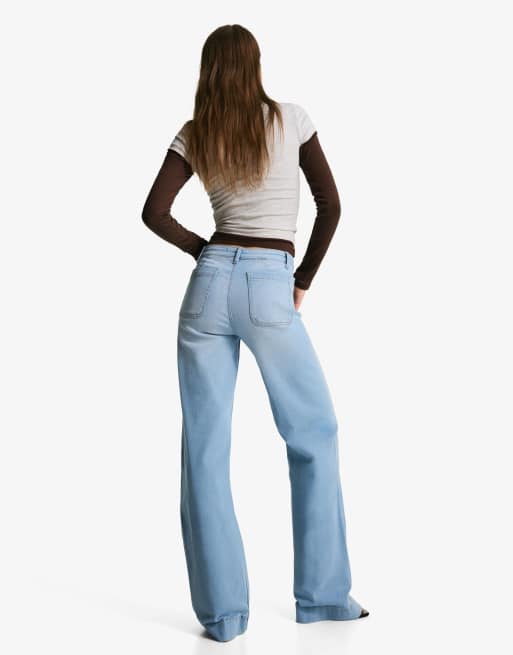 Bershka - Jean ample sans coutures à poches - Bleu clair, 3 de 4