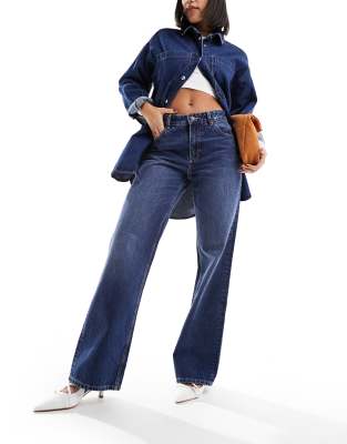 Bershka high waisted 90s wide leg jeans in indigo wash - ASOS Price Checker