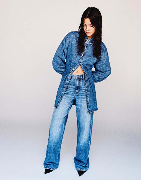Bershka - Jean ample style années 90 - Bleu moyen - view 1