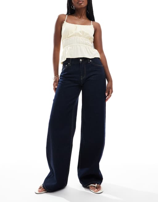 Bershka - Jean ample ultra baggy - Bleu foncé délavé