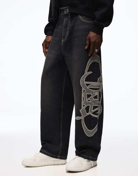 Bershka - Jean avec empiècement en tissu - Noir - view 1