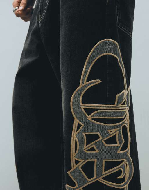 Bershka - Jean avec empiècement en tissu - Noir, 2 de 6