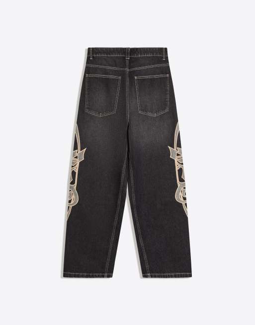 Bershka - Jean avec empiècement en tissu - Noir, 6 de 6