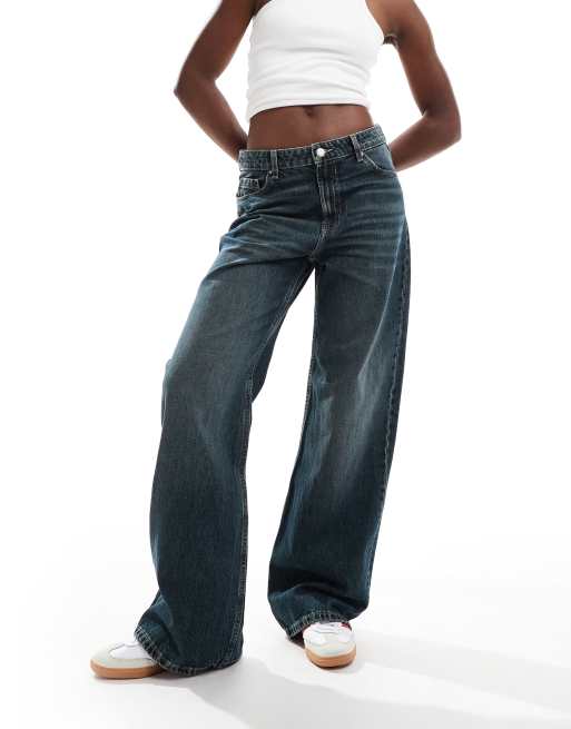 Bershka - Jean baggy ample - Bleu délavé foncé