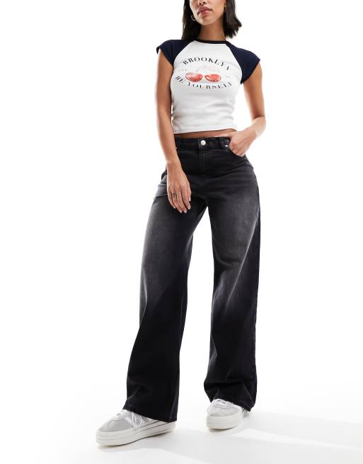 Bershka - Jean baggy ample - Noir effet sali